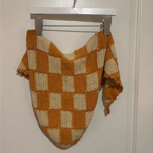 Checkered Knit Sweater in Orange and Cream